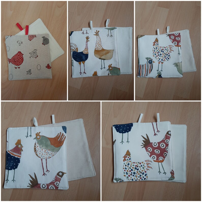 Pot holder, English designer fabric, Chicken Harriet, cooking, baking image 1