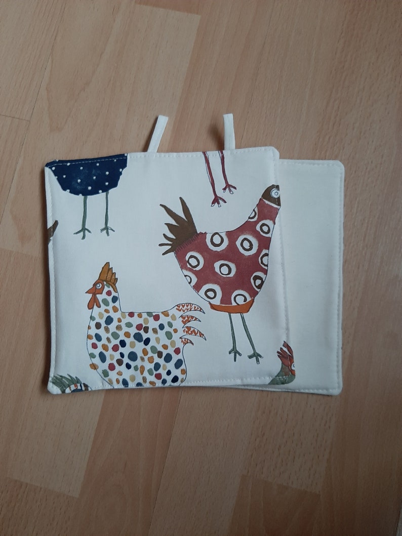 Pot holder, English designer fabric, Chicken Harriet, cooking, baking Harriet unten rechts