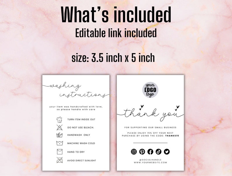 Editable Washing Instructions Tag , Canva Template, Small Business Wash ...