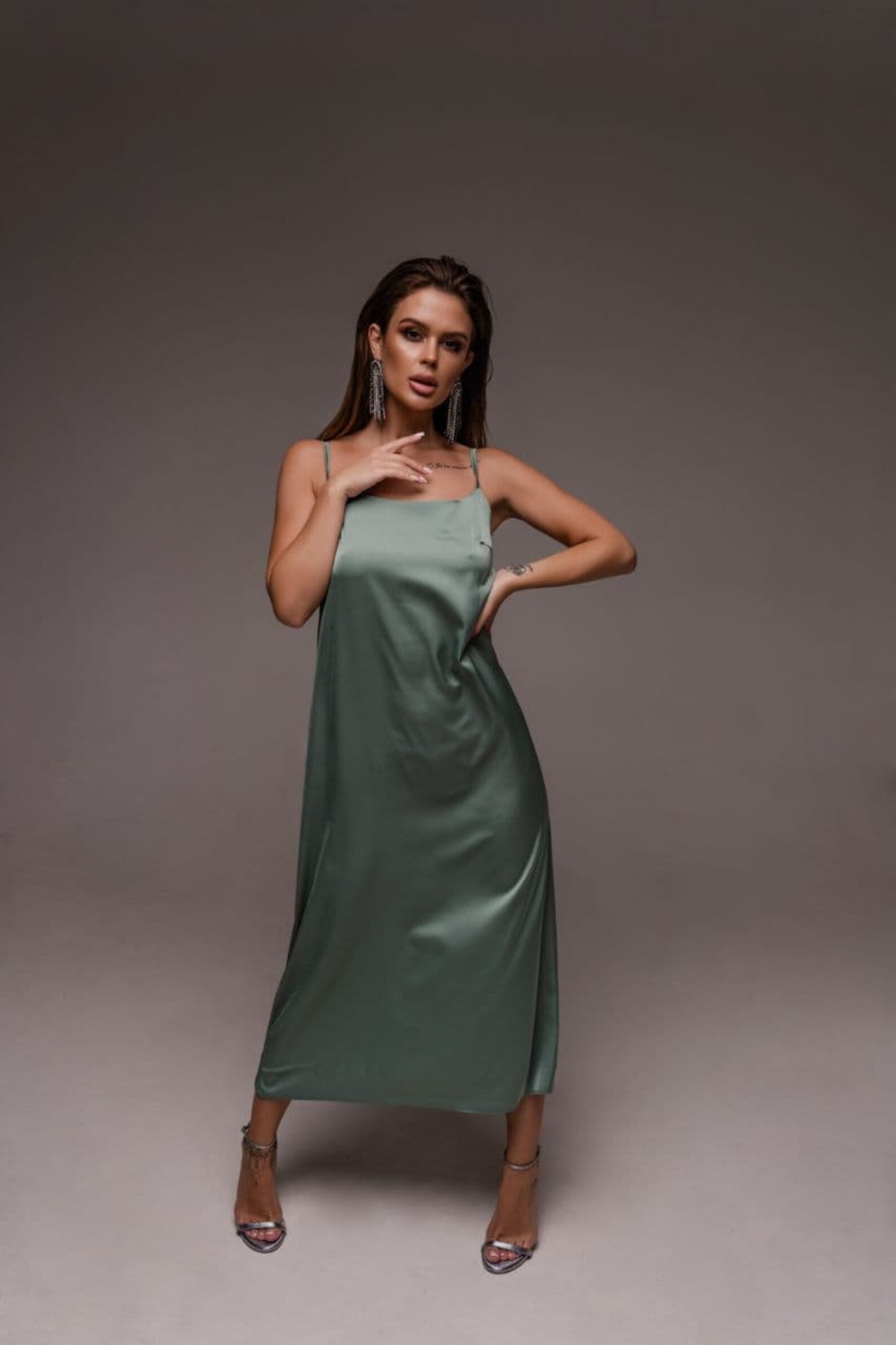 Pistachio Silk Slip Dress Silk Slip Midi Dress with Cowl | Etsy