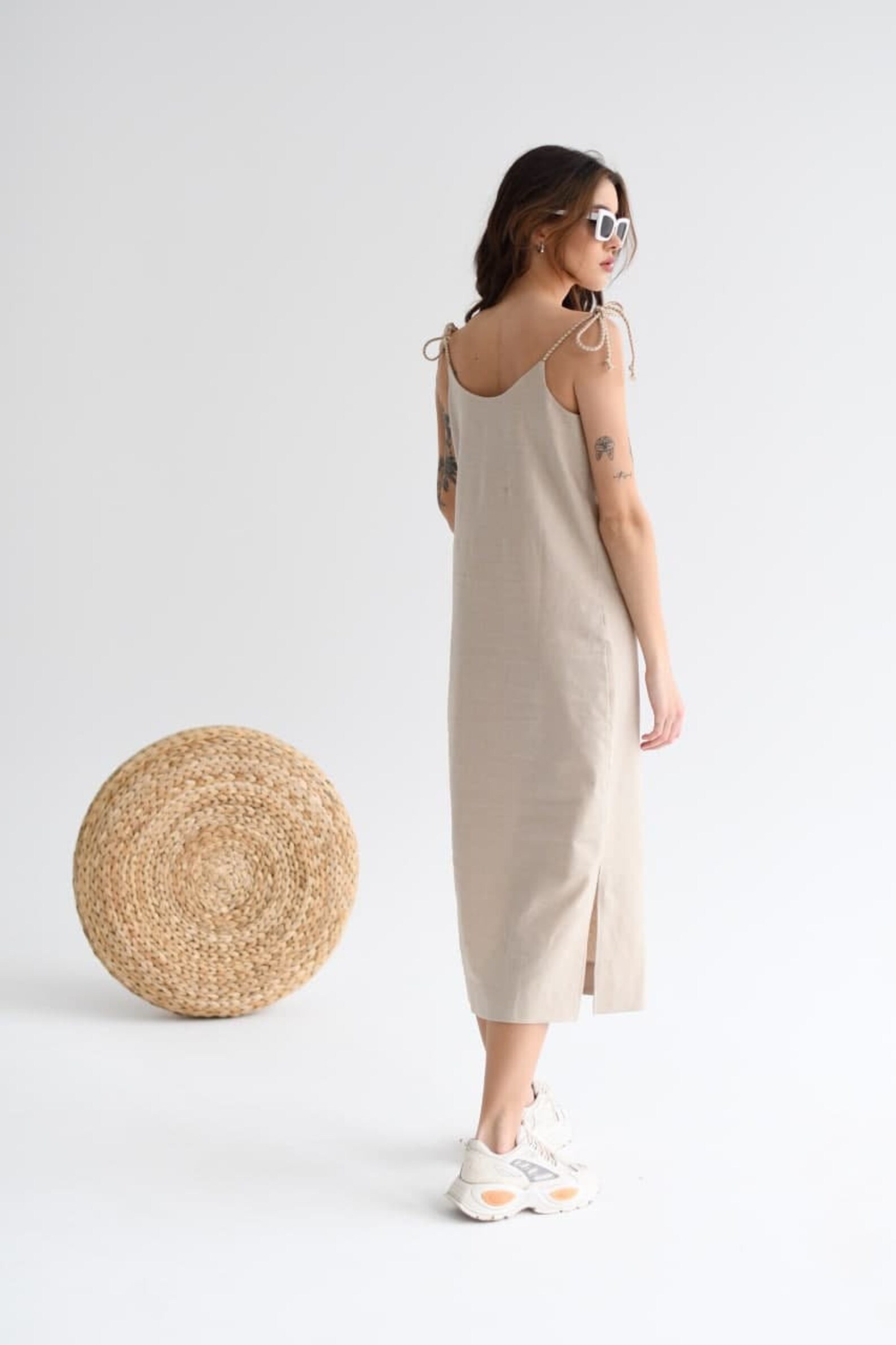 Beige Linen Dress for Women Organic Linen Dress Linen Dress Etsy