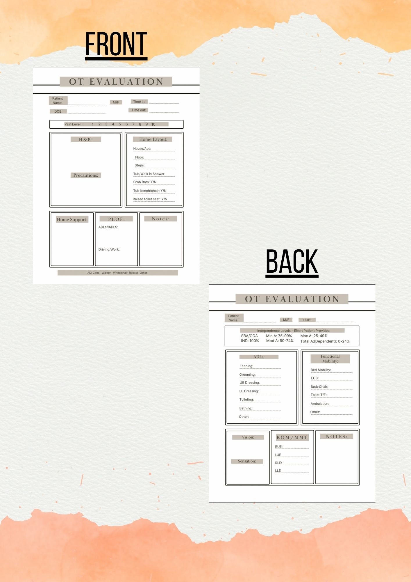 Occupational Therapy Evaluation Form (2-page PDF) | OT Patient ...