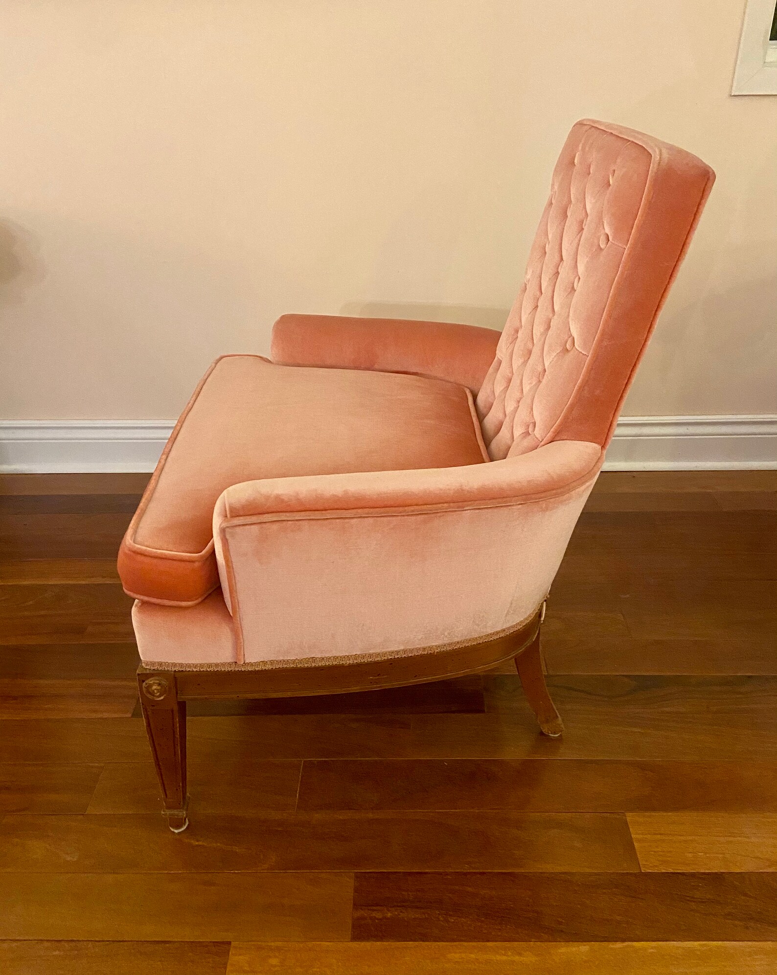 Original Pink Velvet Mid Century Modern Button Back Armchair Etsy