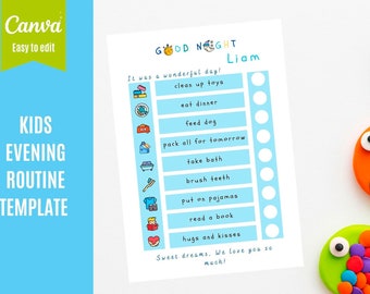 Kids Morning Routine Chart Printable, Ready for School Checklist, Daily Responsibility Chart for Kids, Editable Canva Template