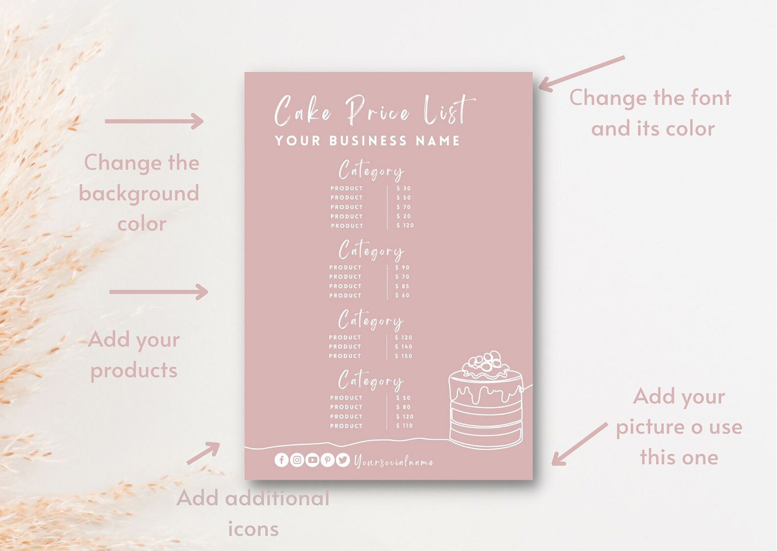 Cake Price List Template Bakery Business Price List Bakery Etsy