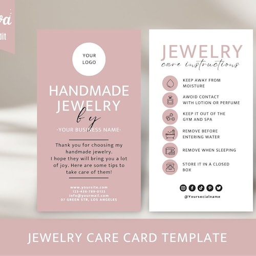 Jewelry Care Card Printable Jewellery Care Instructions - Etsy
