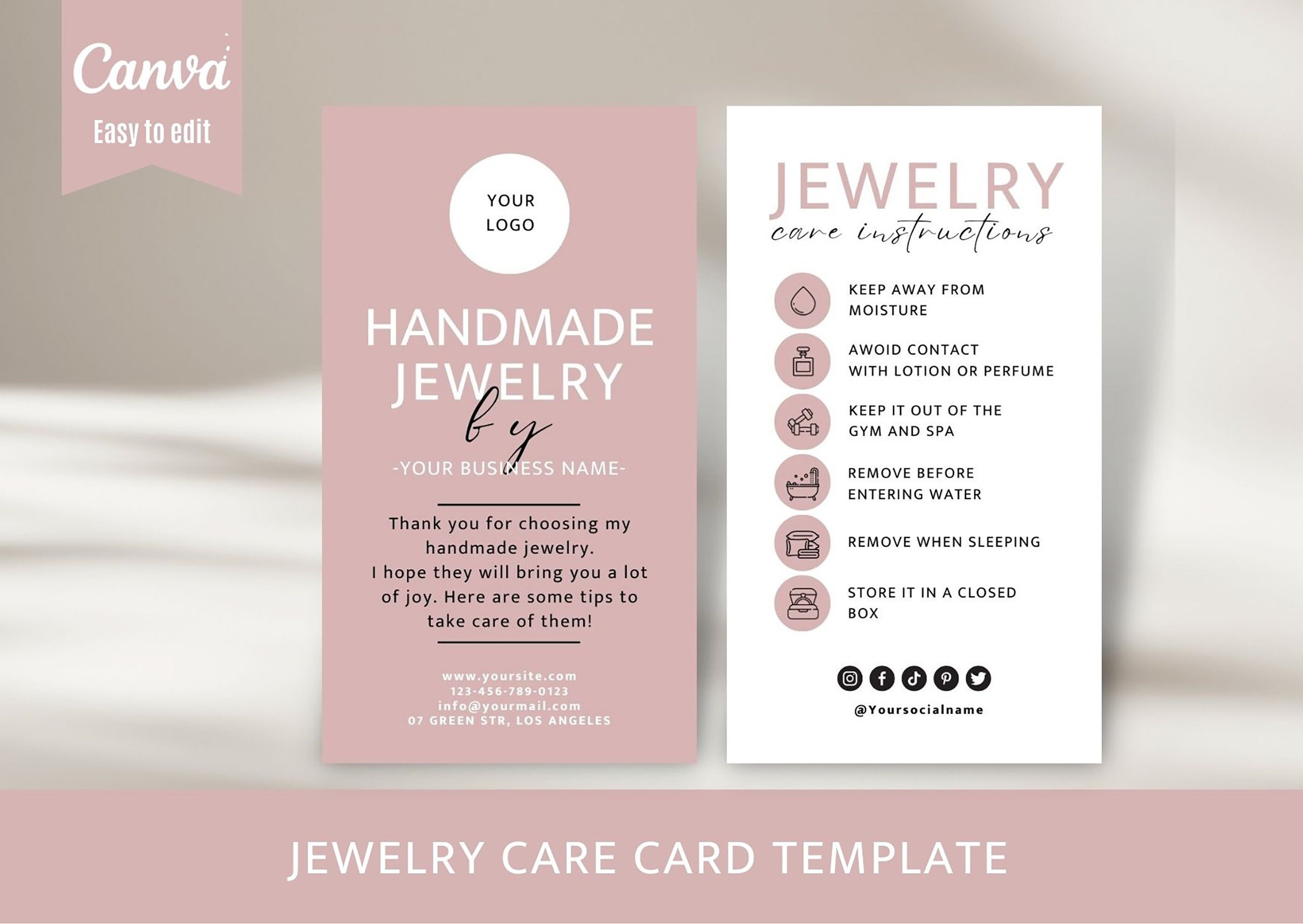 Jewelry Care Card Template, Printable Jewellery Care Instructions, Editable  Jewelry Care Inserts, Earring Care Cards, Bracelet Care Canva 