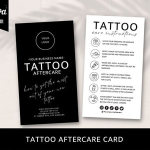 Tatouage Aftercare Card, PMU Aftercare Tattoo Care Cards, Editable Tattoo Instructions Card Canva Template, Tattoo Artist Tattoo Studio Insert