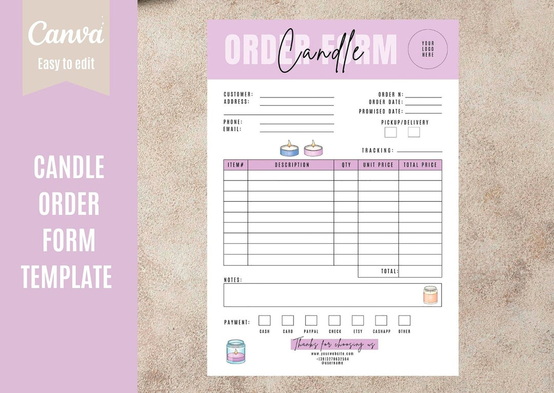 Candle Order Form Template, Editable Invoice Canva Template, Small