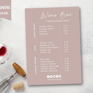 Printable Boho Bar Menu Sign Template, Drink Menu Sign, Wedding Bar ...