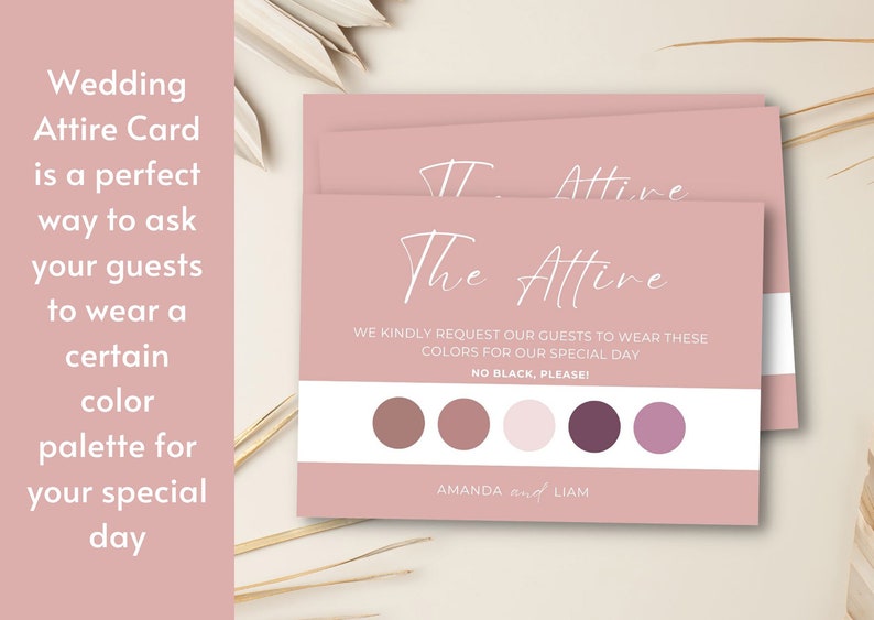 Pink Wedding Attire Card, Guest Dress Code Insert Card, Attire Card for Wedding Party Guest