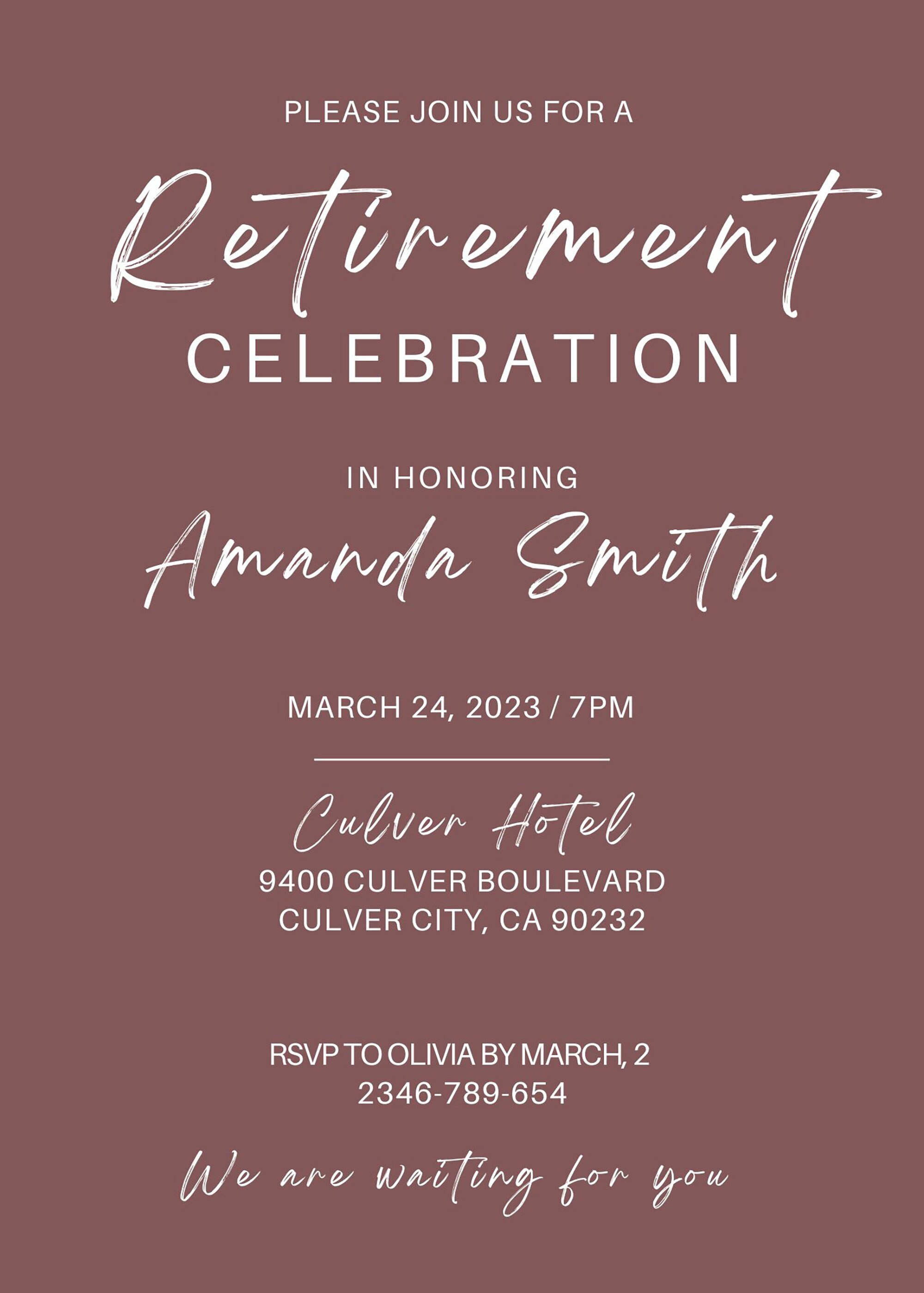 Retirement Party Invitation Card, Retirement Celebration Invite, Modern