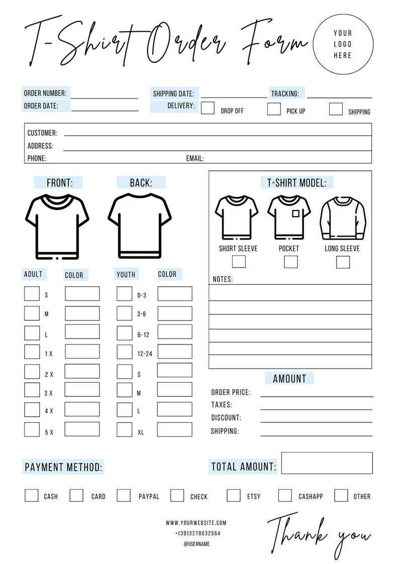 T-shirt Order Form Canva Template, Printable Tshirt Order Form ...
