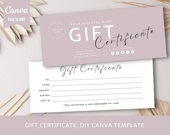 Gift Certificate Template, Printable Editable Gift Card Template with logo, Boho Gift Voucher Template Printable, Editable Canva Template.