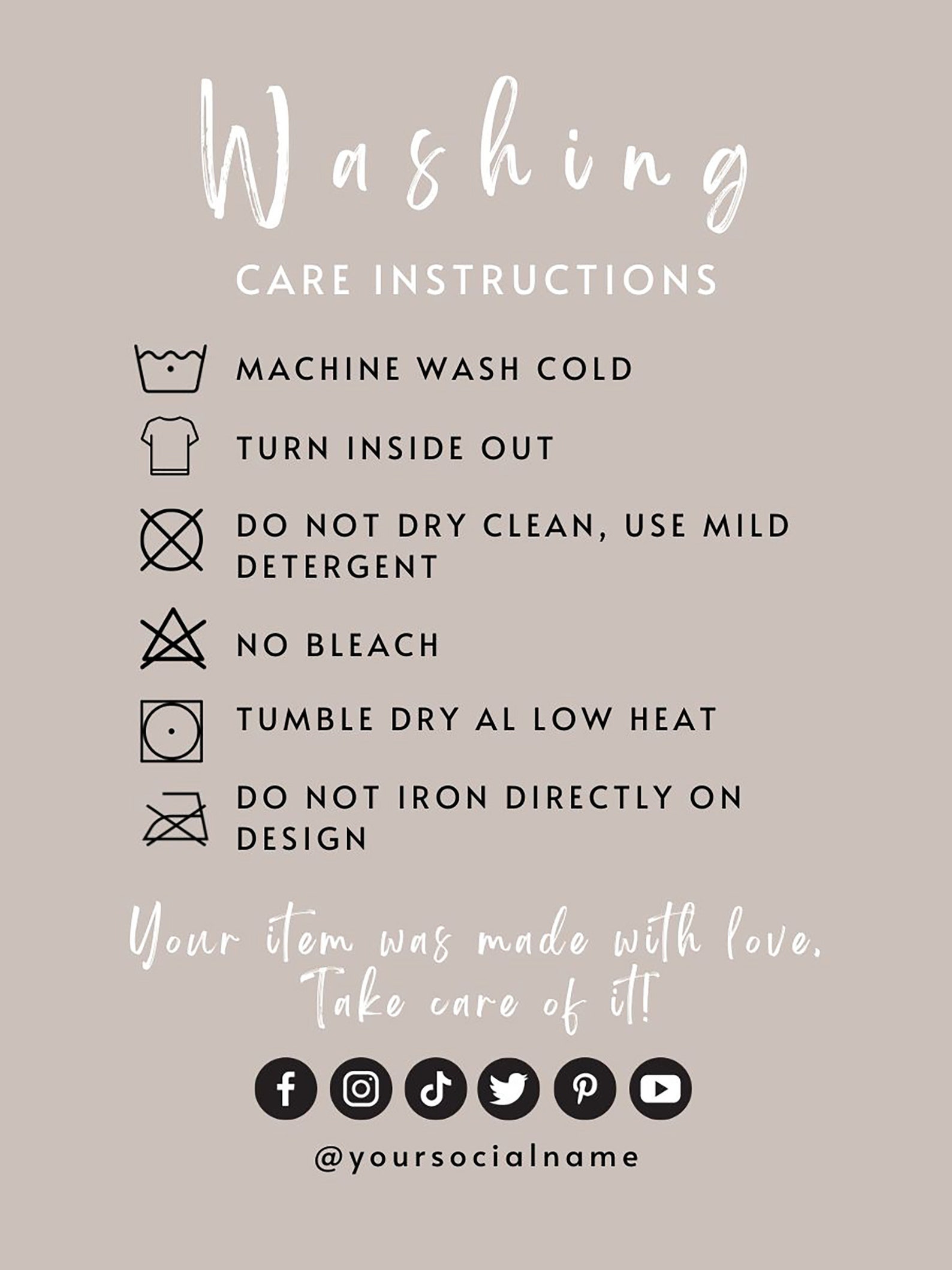 Editable Washing Instructions Canva Template, Boho Printable Apparel ...