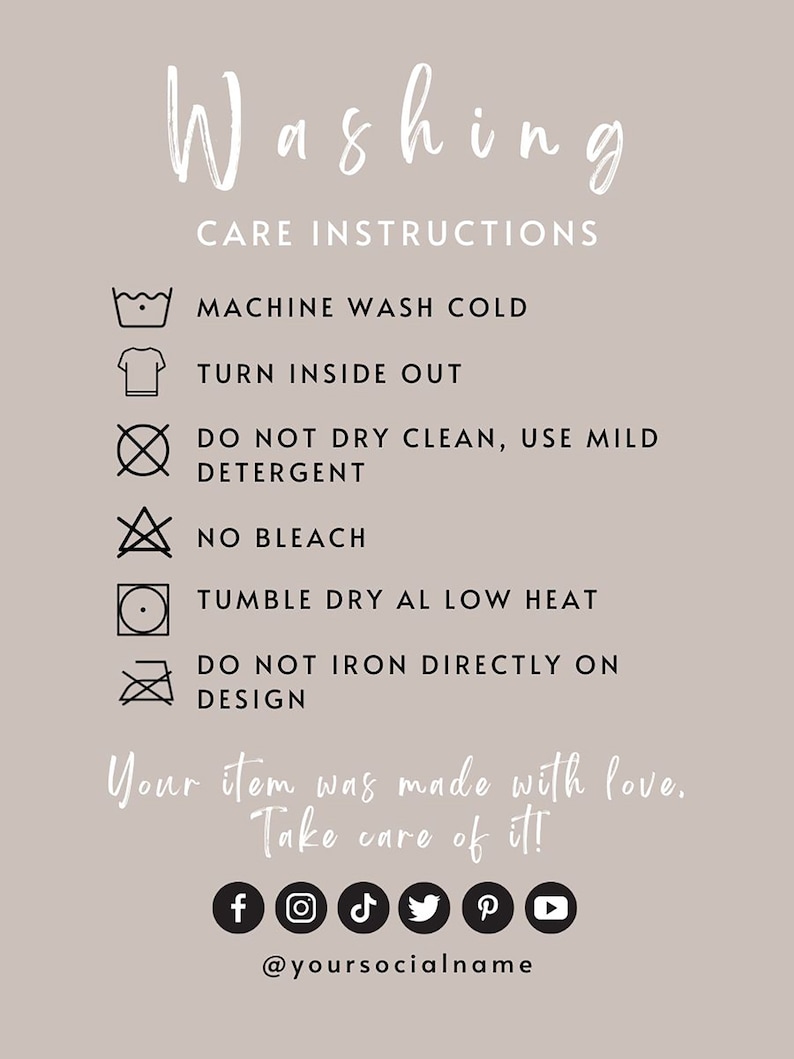 Editable Washing Instructions Canva Template, Boho Printable Apparel ...