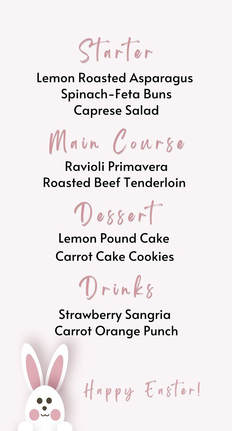 Easter Brunch Menu Template Printable Rabbit Easter Menu Cards Easter Brunch Menu Template Printable Rabbit Easter Menu Cards
