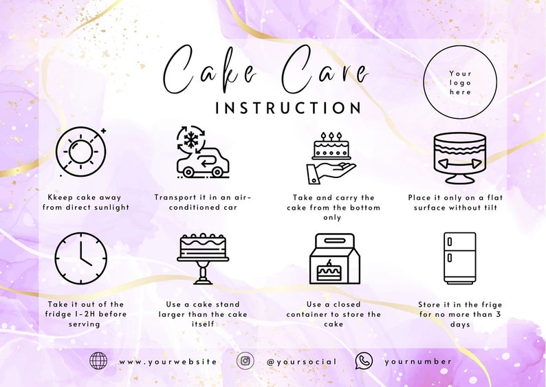 Cake Care Card Template Canva Editable Cake Care Guide Etsy
