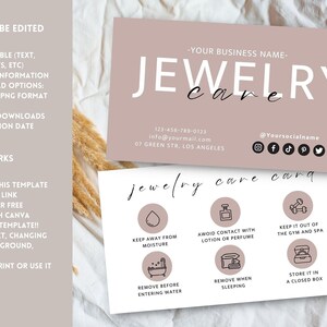 Jewelry Care Card, Printable Jewellery Care Instructions, Editable ...