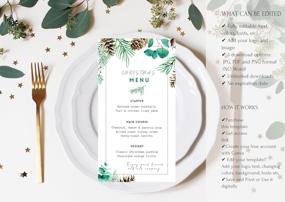 Christmas Menu Template Canva Printable Christmas Menu - Etsy