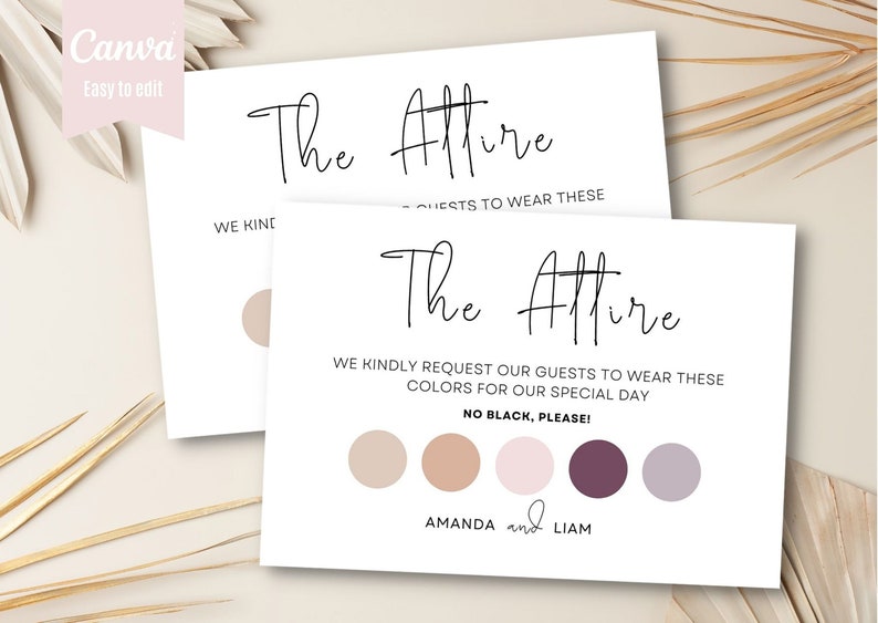 Wedding Attire Card Template, Guest Dress Code Insert Card, Attire Card ...