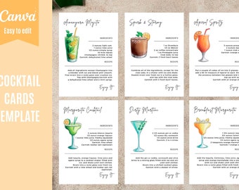 Cocktail Recipe Card Template Canva, Drink Recipe Cards Printable, Bar Drink Recipe Card, Editable Recipe Card, DIY Recipe Cards, Ingredient