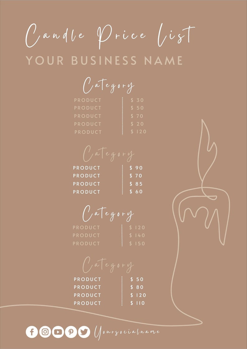 Candle Price List Template, Small Business Price List, Modern Wax Price