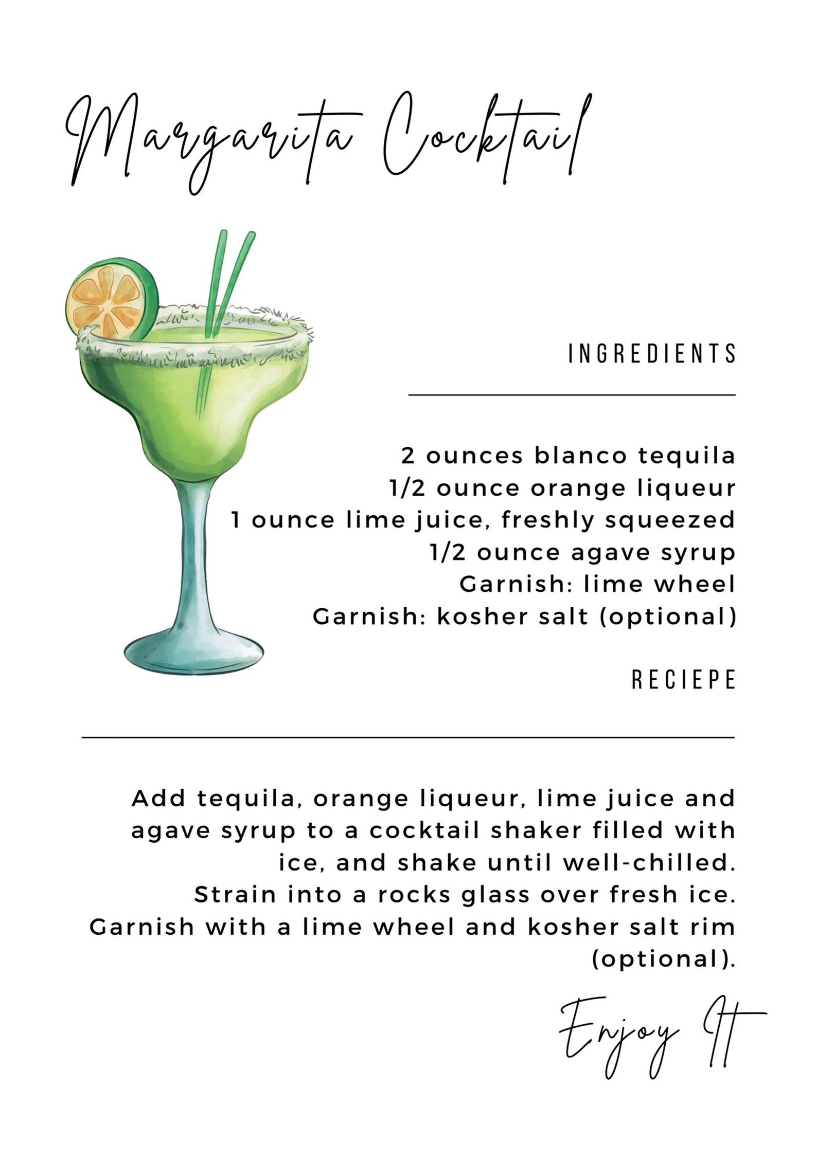 Cocktail Recipe Card Template Canva, Drink Recipe Cards Printable, Bar