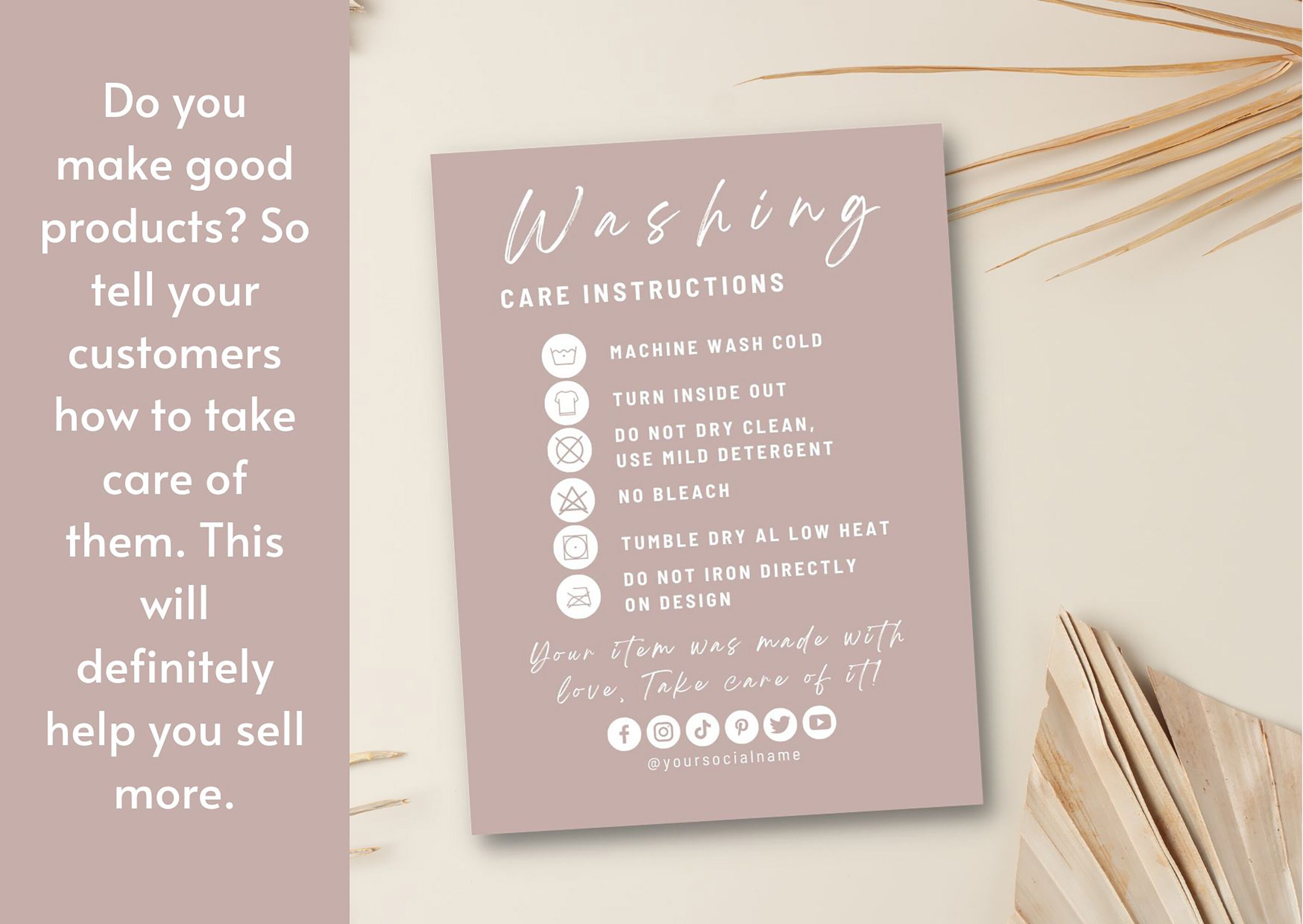 Editable Washing Instructions Boho Printable Apparel Insert - Etsy