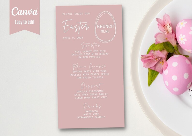 Easter Brunch Menu Template Printable Egg Easter Menu Cards Etsy