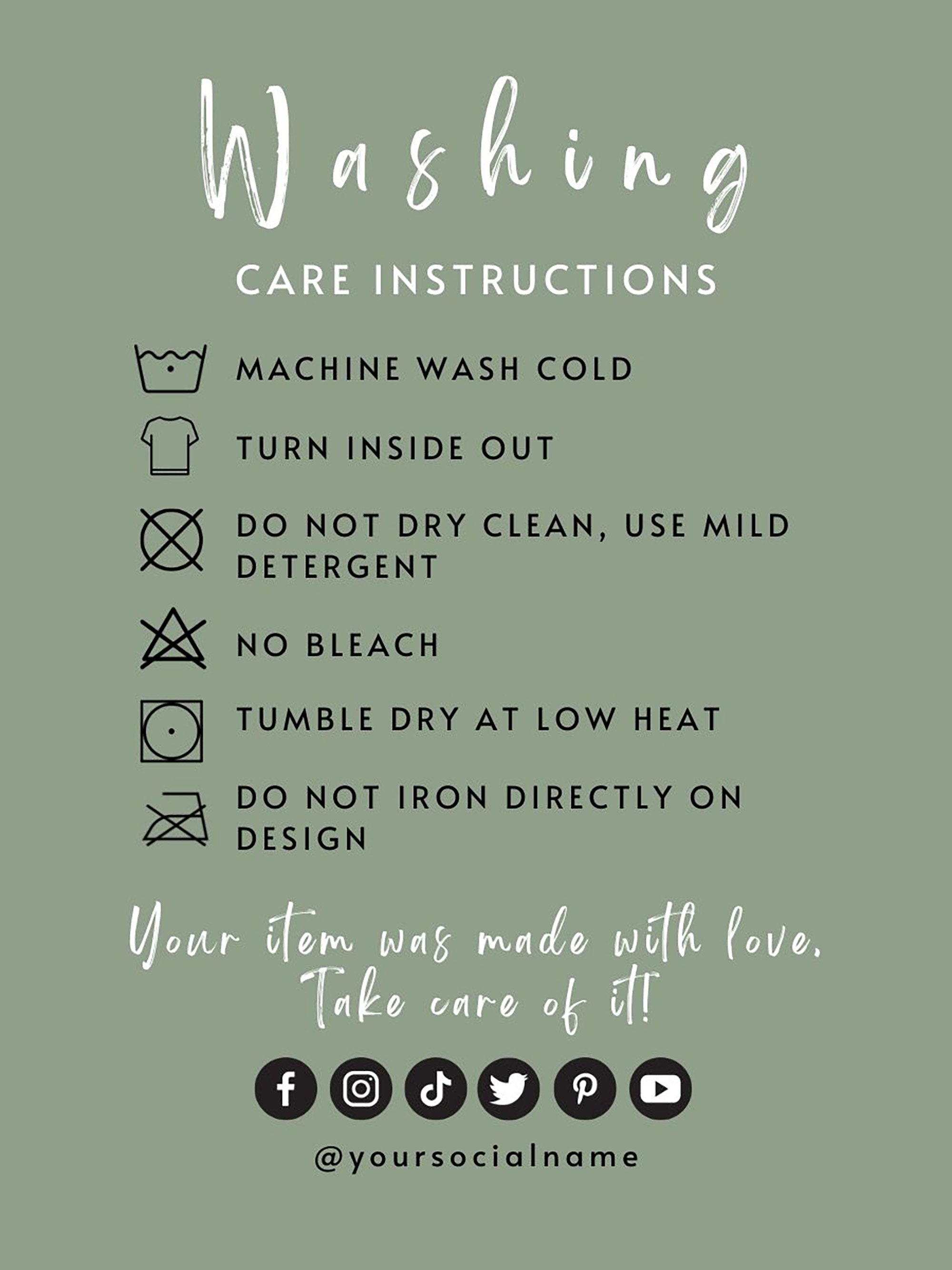 Editable Washing Instructions Canva Template, Sage Green Printable ...