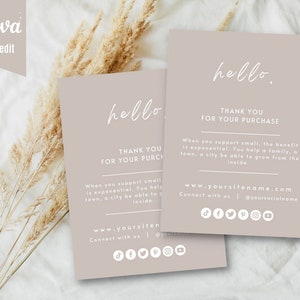 Tarjeta de agradecimiento Boho, plantilla Canva para pequeñas empresas, inserciones de tienda de Etsy, gracias por su compra, tarjetas de agradecimiento imprimibles, tarjeta mínima