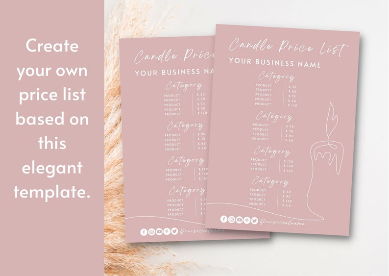 Candle Price List Template, Small Business Price List, Modern Wax Price