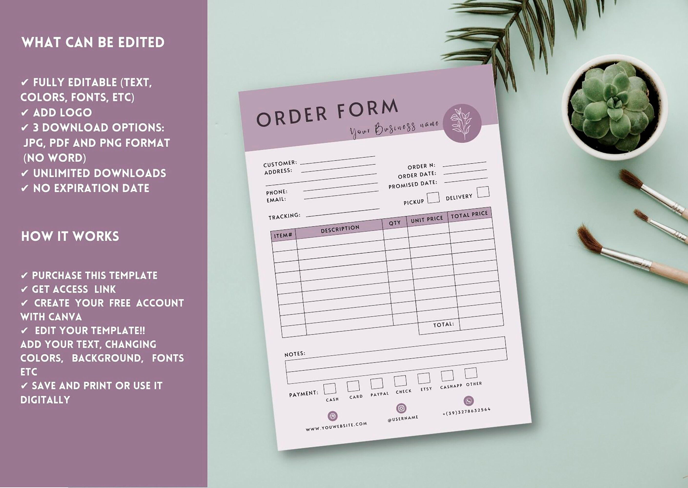 Craft Business Order Form, Printable Small Business Order Forms ...