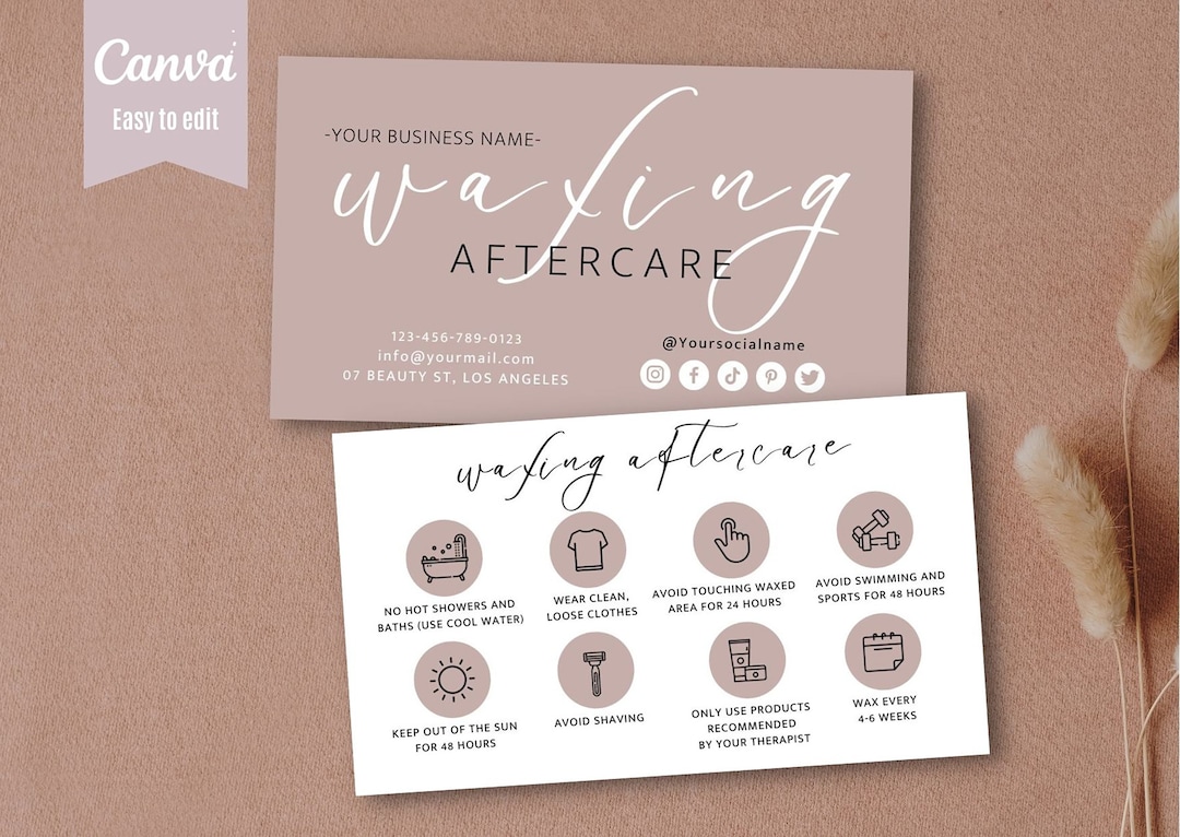 Waxing Aftercare Card, Hair Wax Care Card, Waxing Aftercare Card Canva