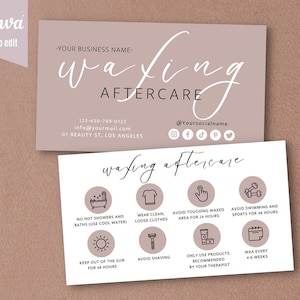 Waxing Aftercare Card, Hair Wax Care Card, Waxing Aftercare Card Canva Template, Editable Hair Removal Aftercare Instructions, Wax Care Card