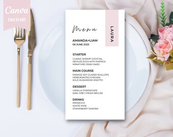 Wedding Menu Template, Modern Wedding Menu With Name, Minimalist Printable Wedding Celebration Menu Card, Menu Template Editable Dinner Menu