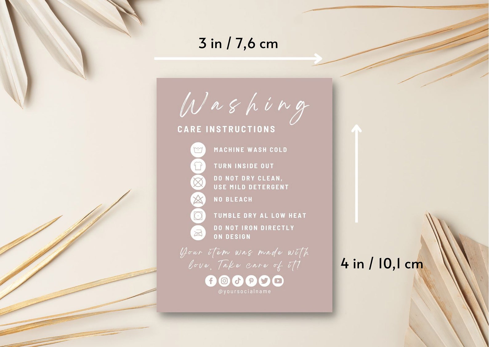 Editable Washing Instructions Boho Printable Apparel Insert - Etsy