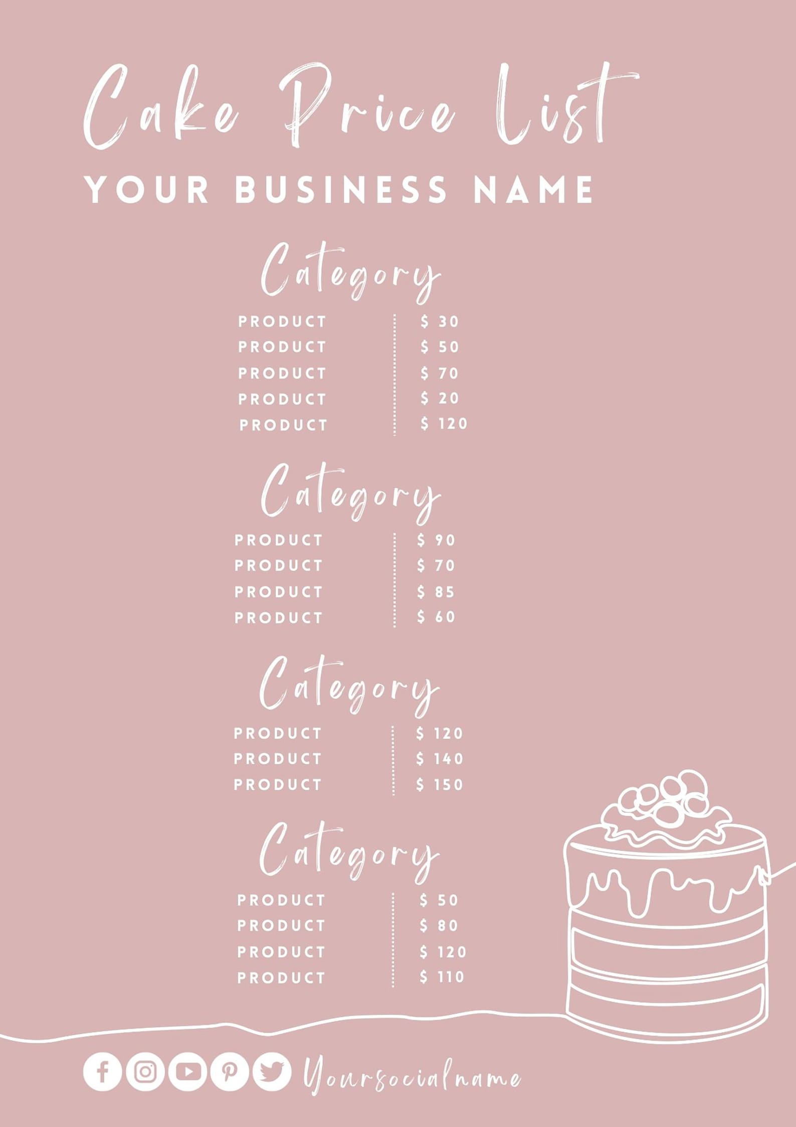 Cake Price List Template Bakery Business Price List Bakery Etsy