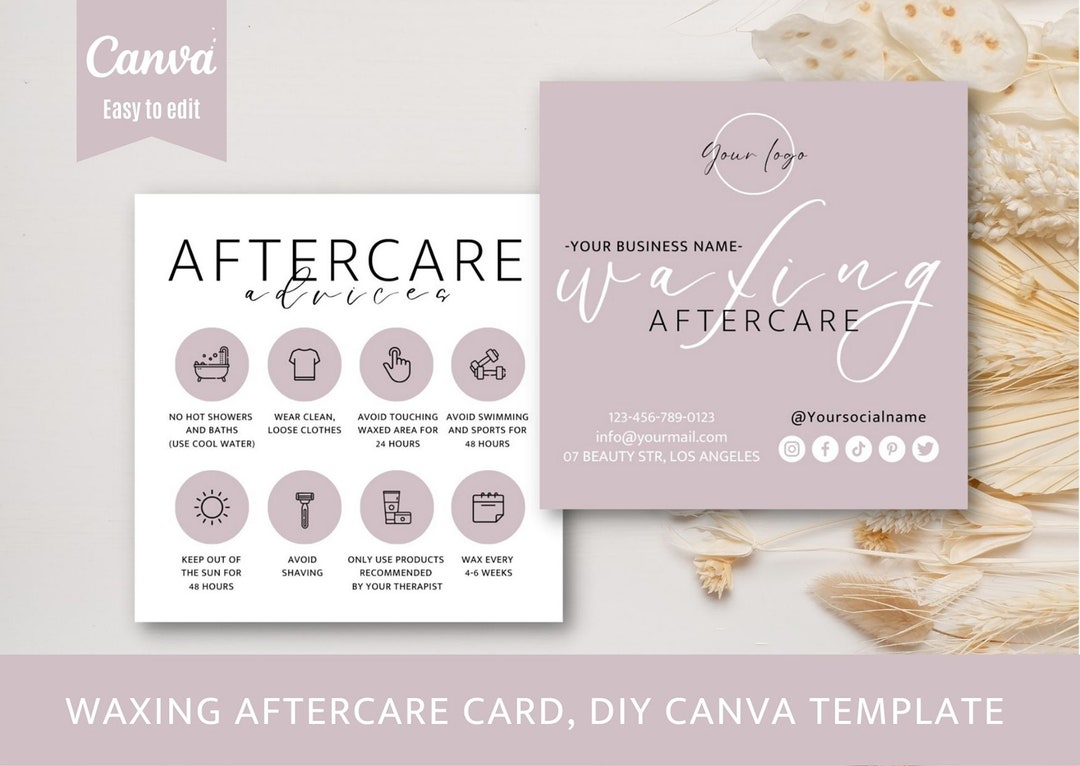 Waxing Aftercare Card Template, Waxing After Care, Editable Hair