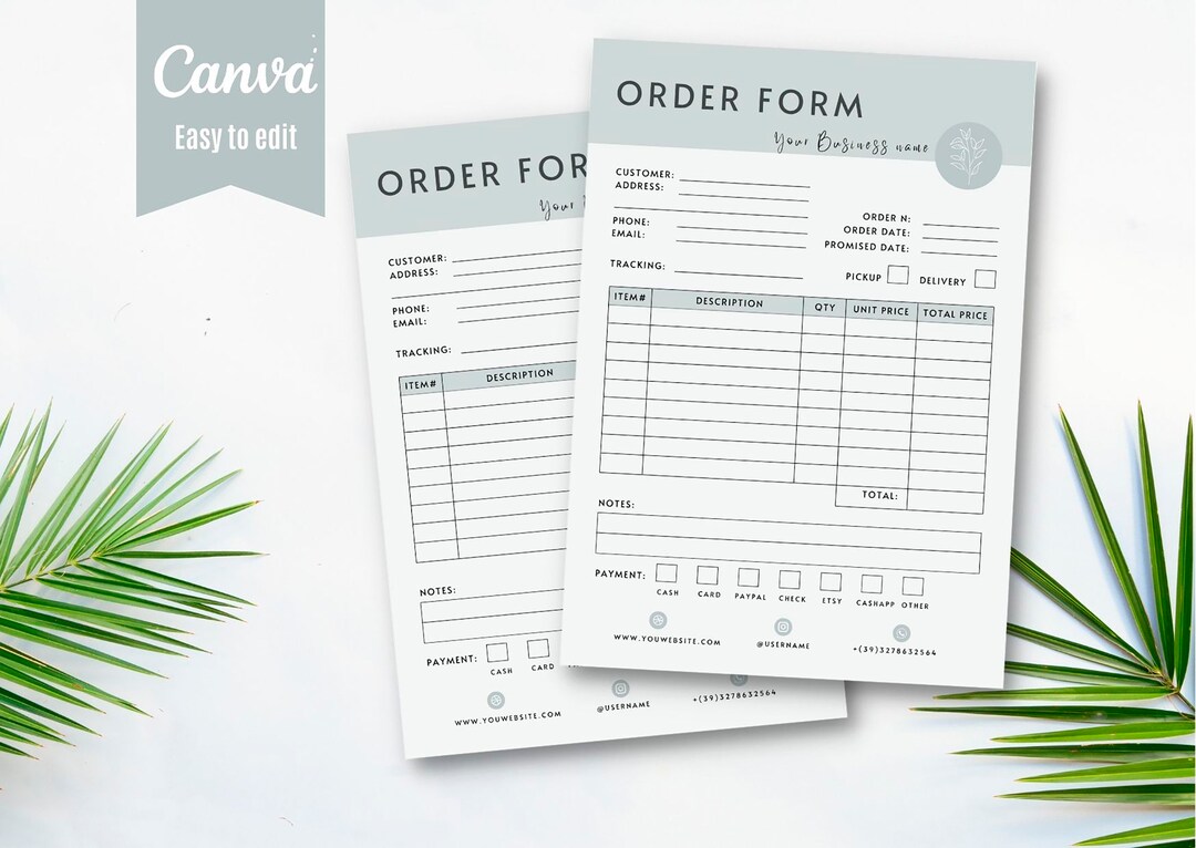 Craft Business Order Form, Printable Small Business Order Forms ...