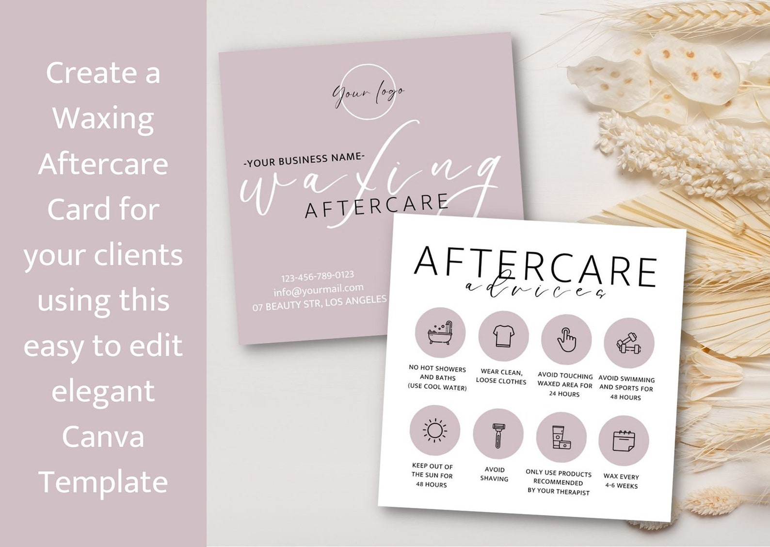 Waxing Aftercare Card Template, Waxing After Care, Editable Hair ...
