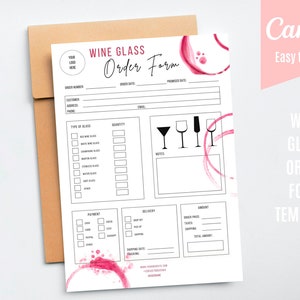 Wine Glass Order Form, Small Business Editable Canva Forms, Craft Order Form Template, Add Your Logo Forms, Printable Glass Order Forms.