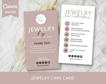 Jewelry Care Card, Printable Jewellery Care Instructions, Editable ...