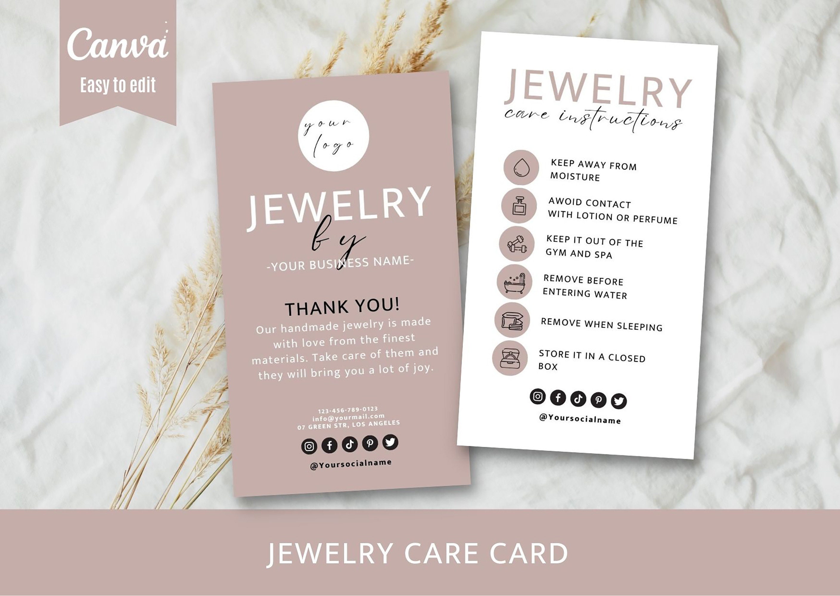 Jewelry Care Card, Printable Jewellery Care Instructions, Editable Jewelry Care Inserts, Earring