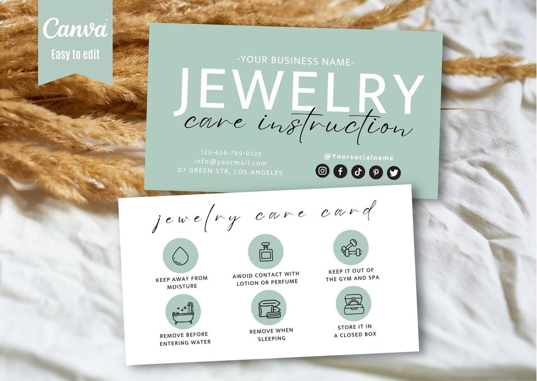 Jewelry Care Card, Printable Jewellery Care Instructions, Editable