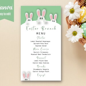 Easter Brunch Menu Template, Printable Easter Menu Rabbit Cards ...