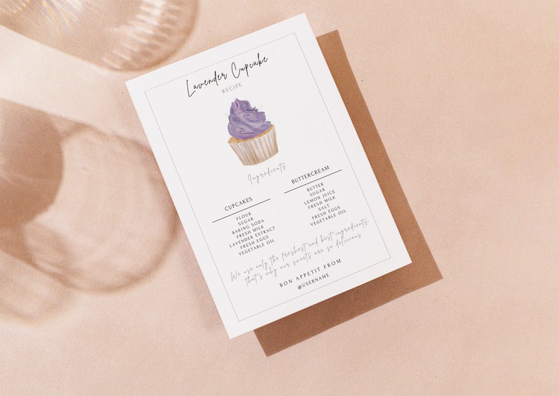 Editable Cupcake Labels Template Minimalist Cake Ingredients Etsy