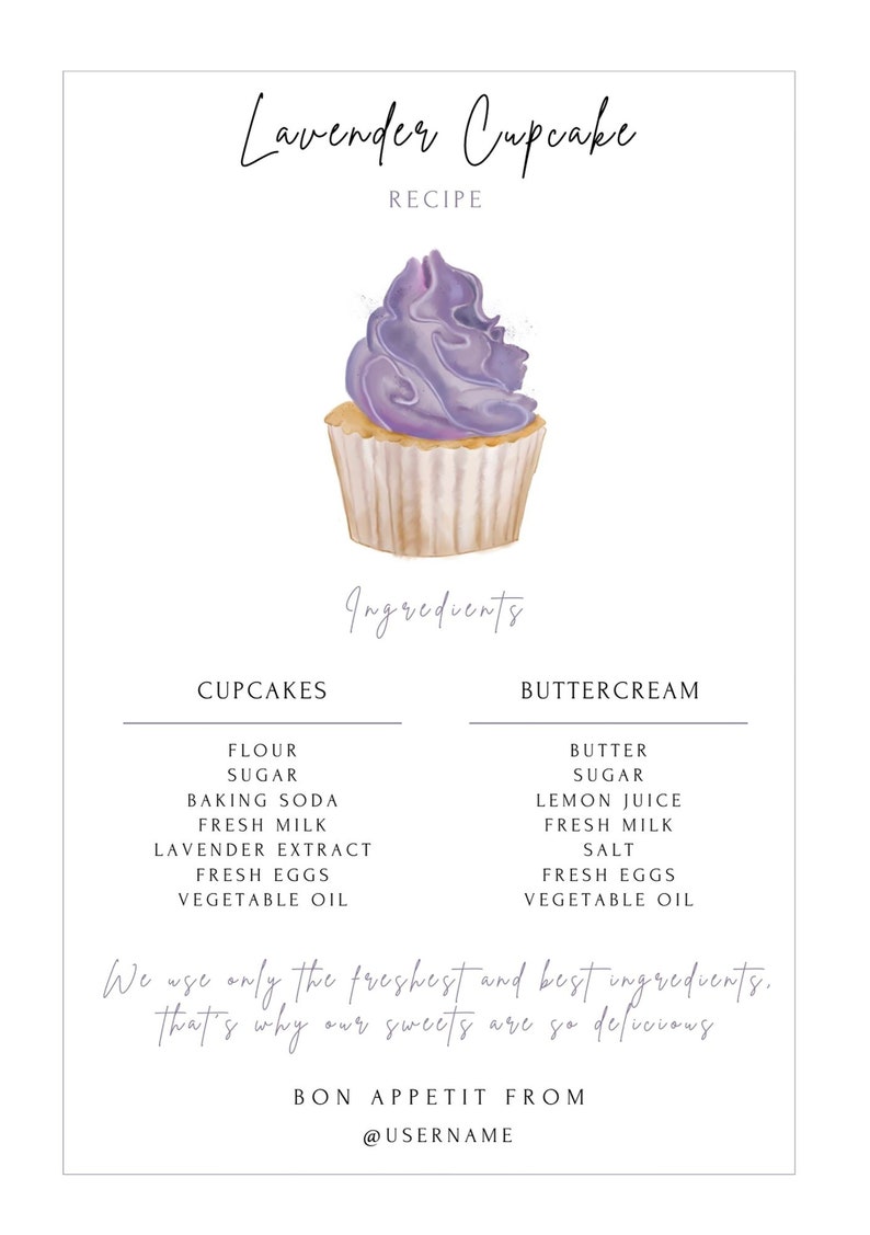 Editable Cupcake Labels Template Minimalist Cake Ingredients - Etsy