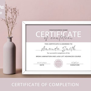 Certificate Of Completion Template, Editable Certificate Of Achievement, Printable Lash Certificate Of Completion, Makeup Course Certificate